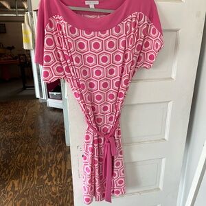 Used pink and white knee length dress with belt